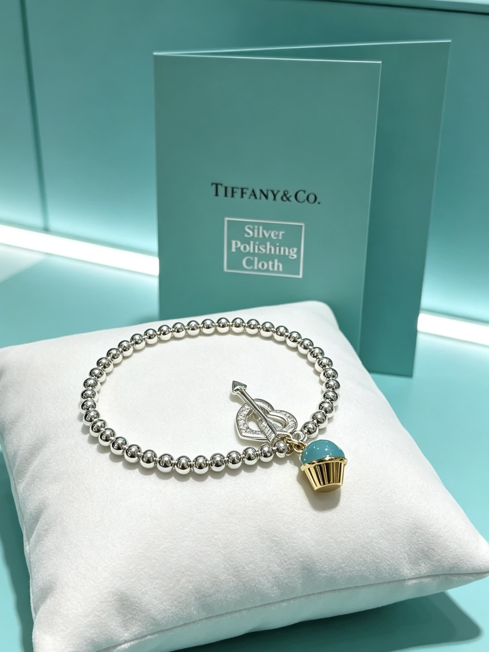 Tiffany & Co. Sterling Silver Beaded Bracelet with Cupcake Charm